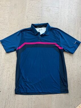 Nike Golf Tour Performance Dri-FIT Polo Shirt Men’s L Blue Pink Colorblock